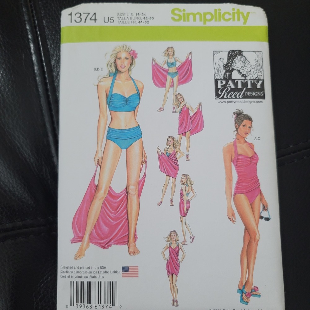 Simplicity‎ 1374 Patty Reed Swimsuit Bikini Cover-Up Pattern Size 16-24 UNCUT